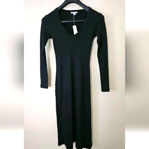 James Perse Black Ribbed V-Neck Sheath Dress Size 1/Small